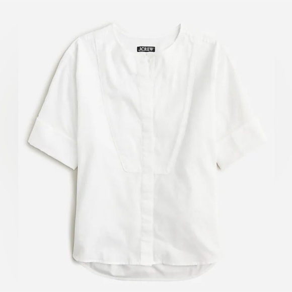 J. Crew Bib Button Up Shirt in Herringbone Twill White Size Large - Picture 1 of 8